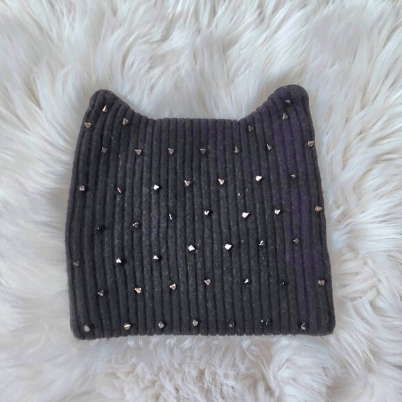 SPIKE Cat Ears Studded Knit Beanie Hat Woman's Size OS - Picture 8 of 9